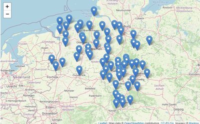 Karte mit Standorten der MGH Niedersachsen