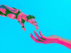 Menschenhand und Roboterhand